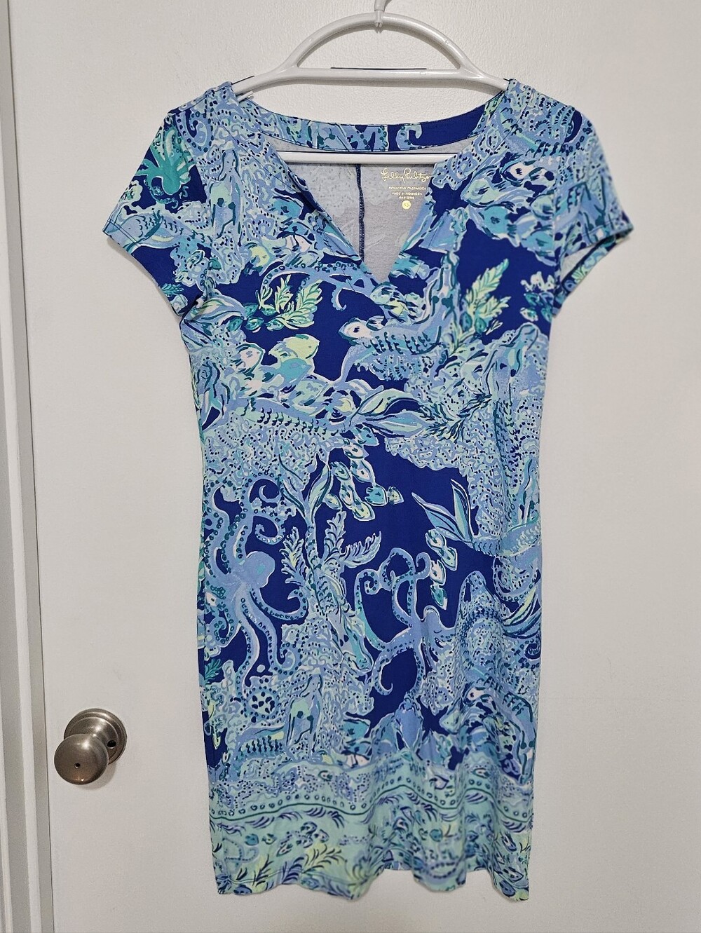 Lilly Pulitzer Sophiletta Dress Blue Current Sea Siren Engineered Size XS EUC